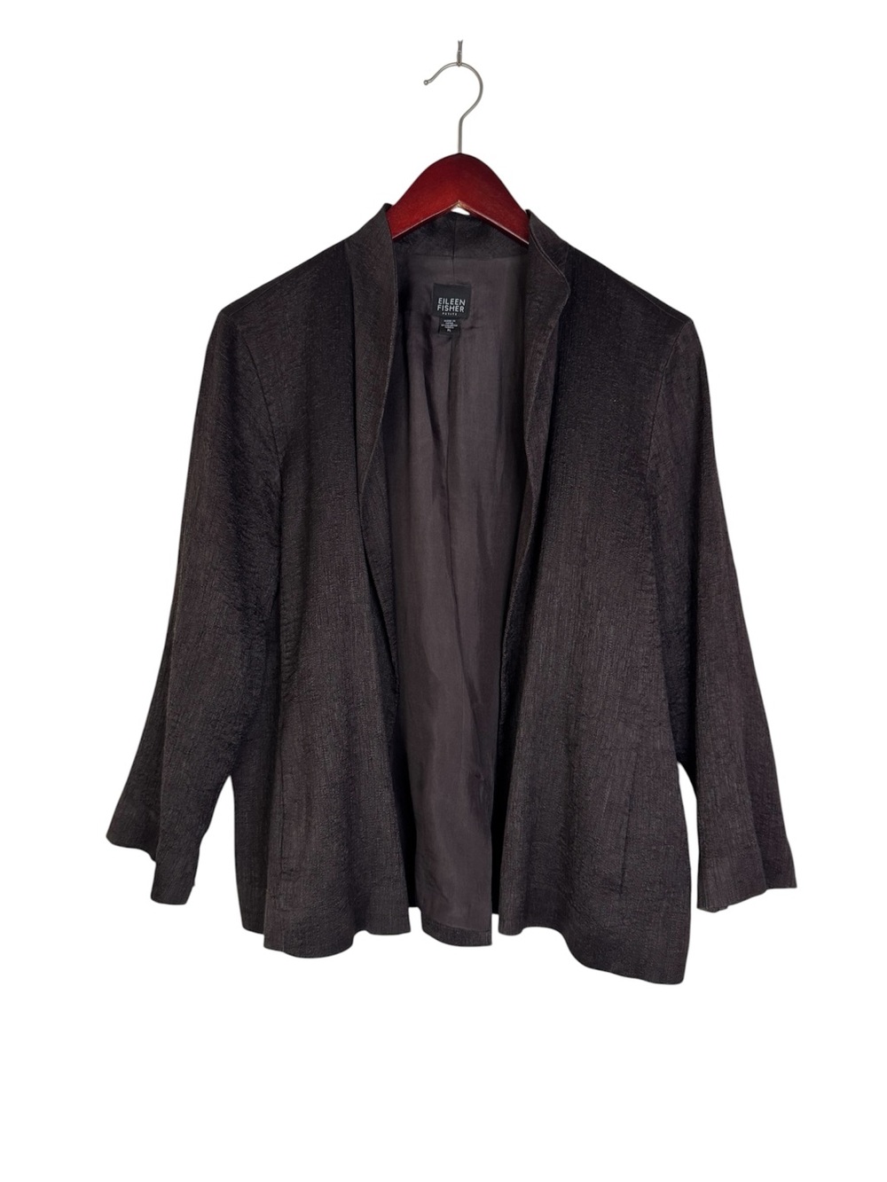 Eileen Fisher silk wool open-front draped jacket lined brown large petite